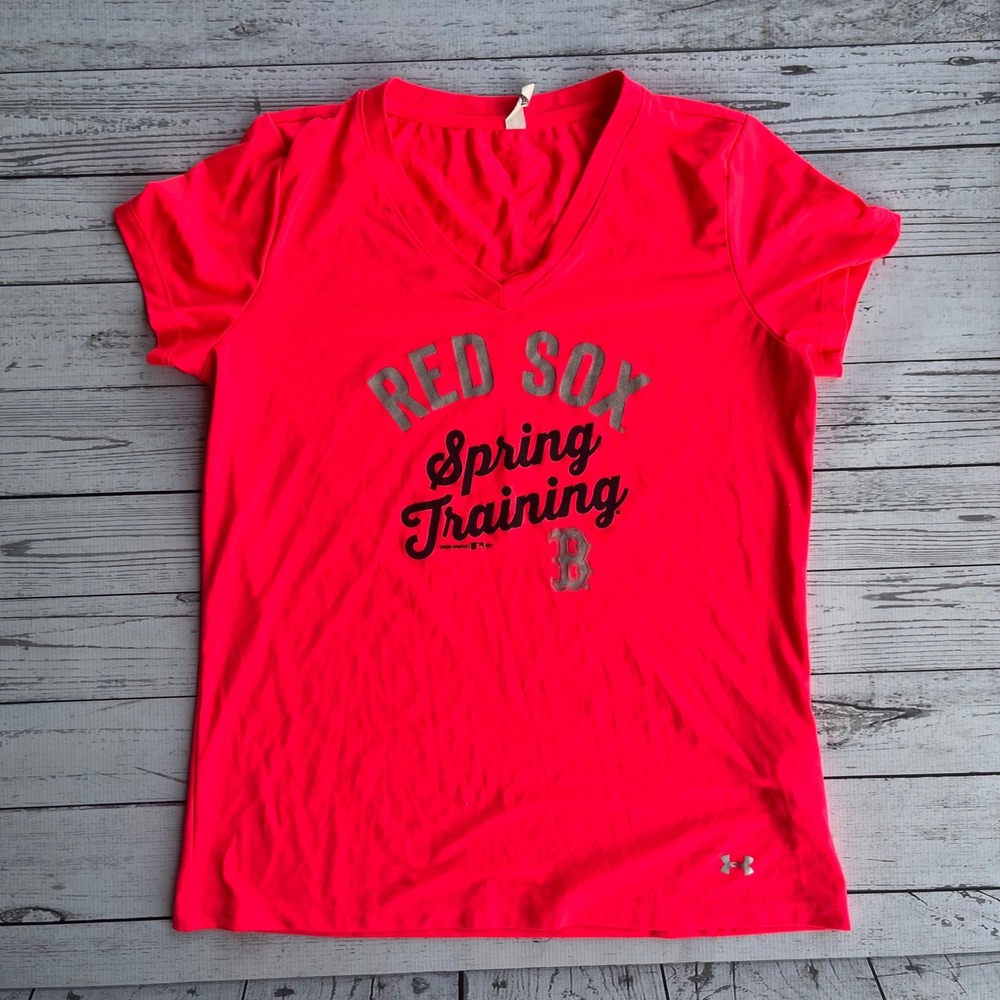 Under‎ Armour Boston Red Sox Spring Training HeatGear Shirt Neon Pink Womens M